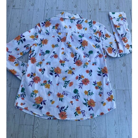 Croft & Barrow Petites PS White Floral Button Down Stretch Blouse Cotton Shirt - Picture 6 of 7